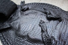 Black Genuine Croco Skin Leather Hide Exotic Pelt taxidermy Craft G04