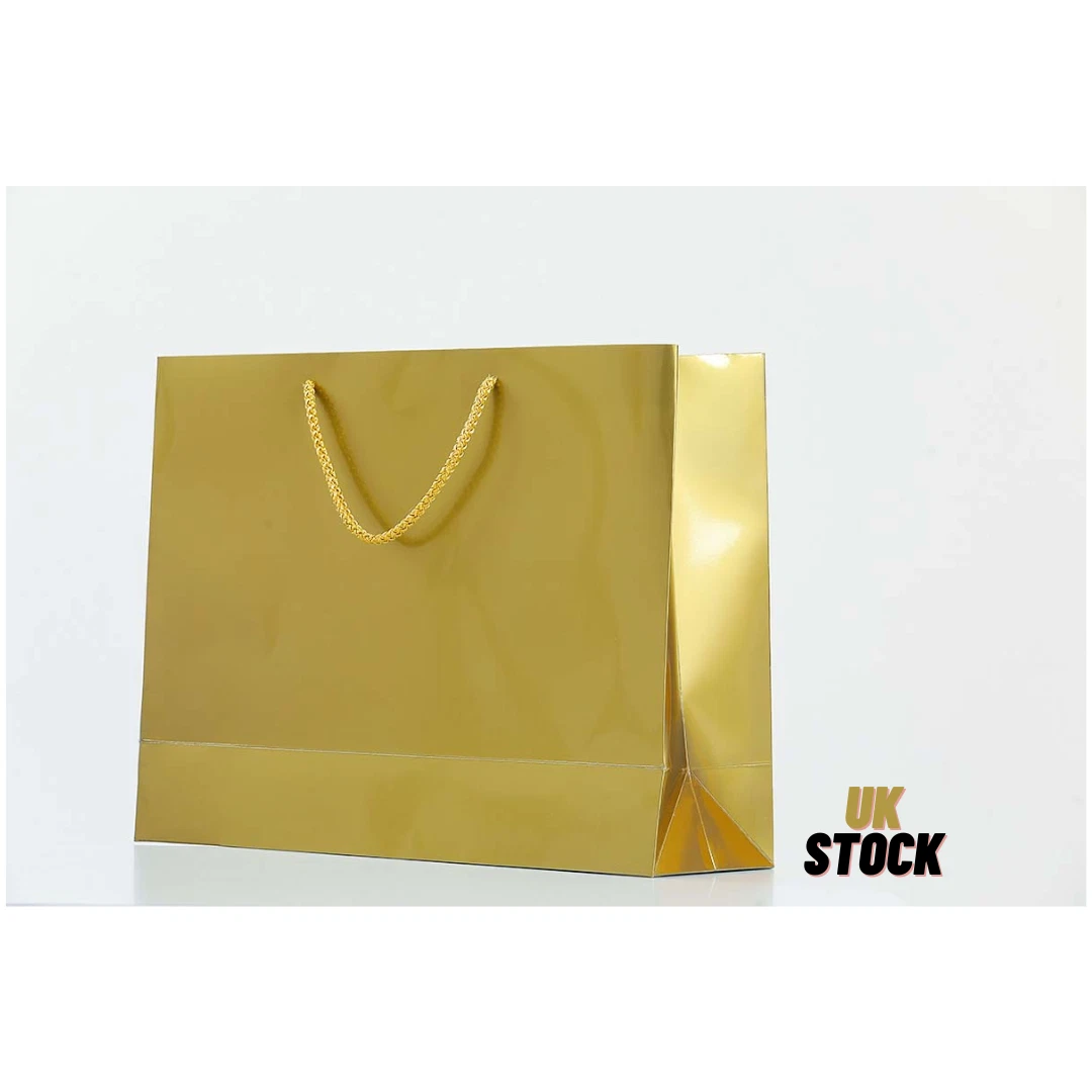 Large Gold Glossy Laminated Uk Carrier Bags Shopping Bags