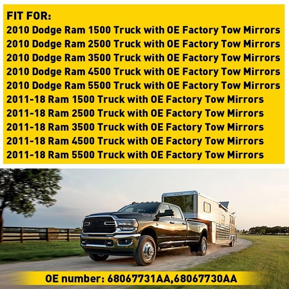 Left+Right Tow Mirror Glass Outer Convex For Dodge Ram 1500 2500 3500 4500 5500 Foto 2 de 4