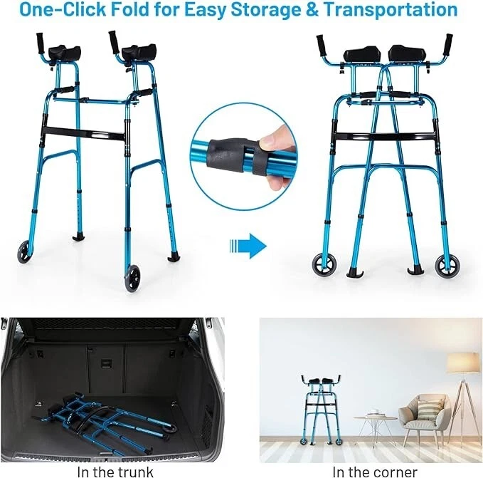 Andador Plegable Goplus con Ruedas de 5’’’ y Soportes de Brazo Extraíbles - Imagen 3 de 4