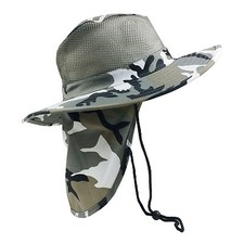 Camo Hat Wide Brim Outdoor w/Neck Cover Sun Flap Hunt Hike Fishing Mesh