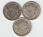 3 X Canada 50 Cents Half Dollars King George Vi Silver Coin 1937 1938 1939