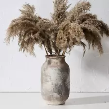 Rustic Ceramic Farmhouse Flower Large Vase, Whitewashed Terra Cotta Pottery Deco