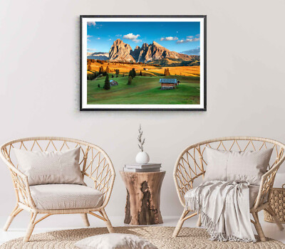 Mountain Print, Forest Wall Art, Cloudy Sky Framed Nature Wall Art, Natural
