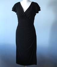 Lauren Ralph Lauren Women's Size 8 Black Cap Sleeve V Neck Ruched Sheath Dress