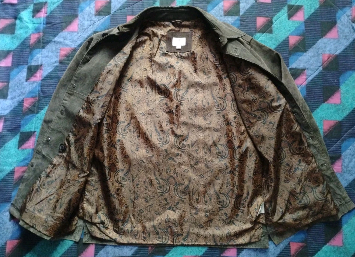 Solitude Leather Shirt Jacket Men's Medium Brown Suede Jacket Paisley Button Up - product detail image 3