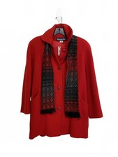 80s Vtg Herman Kay Red Wool Blend Button-Up Coat w/ Patterned Scarf size 6P