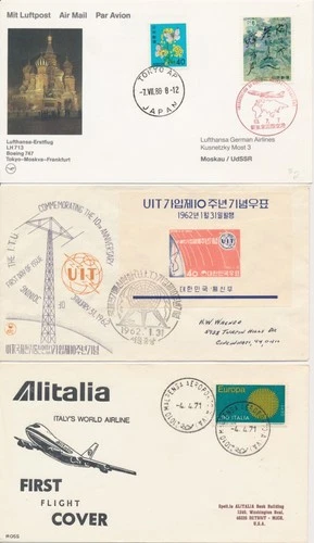 lot of 6 Foreign Flight & First Day covers Japan, Germany, Korea