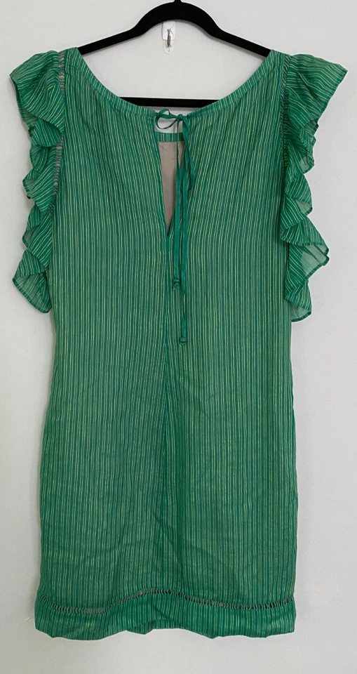 Anthropologie Tracy Reese Silk Green Striped Lined Womens Sz L Sheath Twee Dress - Image 2 of 4
