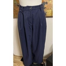 Vtg Urban Outfitters Womens 8 Wide Leg Dress Pants Navy Blue Pinstripe Stretch