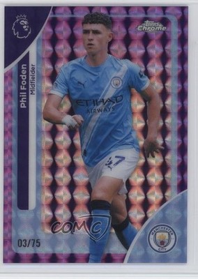 2025 Topps Chrome Premier League Purple Geometric Refractor /75 Phil Foden ob9