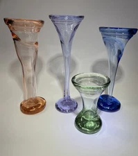 Rare OOAK Fire and Light Glass Champagne Flutes Stems Cups Set - Play Day