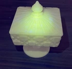 Vtg. Westmoreland Milk Glass Pedestal Candy Dish Old Quilt Pattern UV Reactive
