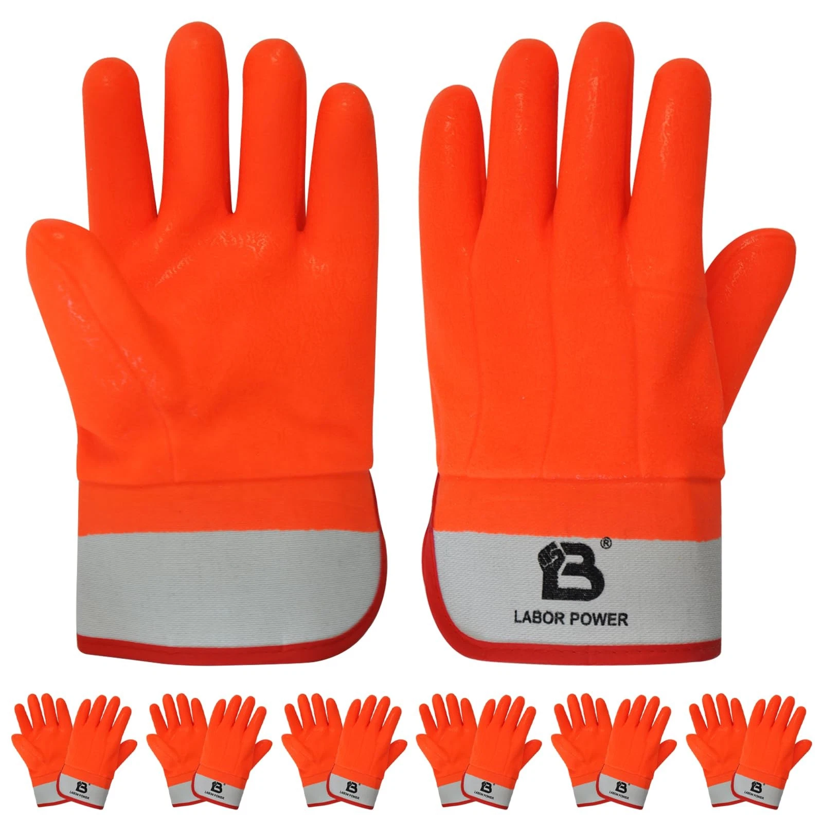 6 Pairs PVC Foam Lined Gloves for Men Waterproof Orange Work Gloves with Rubb...