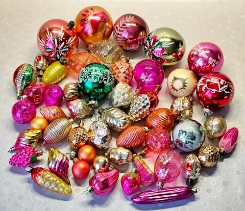 Vintage Glass Ornaments Set of 50 pcs for Christmas tree soviet USSR №10046