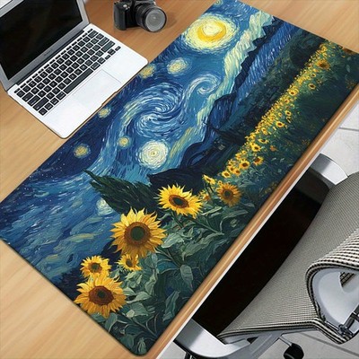 40*90cm1pc Van Gogh-style Sunflowers and Starry Sky Pattern HD Printed Pad for D