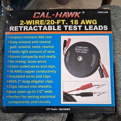 2 WIRE/20-FT. RETRACTABLE TEST LEADS 18 GAUGE ALLIGATOR CLIPS IN REEL