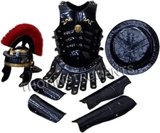 Medieval Muscle Body Armor Set Roman Centurion Helmet, Leg & Arm Guard, Shield