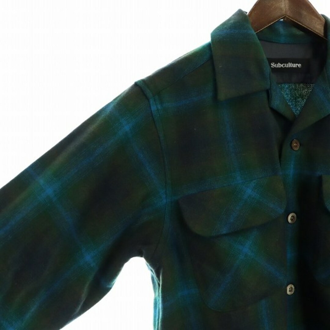 Subculture WOOL CHECK SHIRT GREEN Flannel Long Sleeve Plaid Subculture WOOL CHECK SHIRT GREEN Flannel Long Sleeve Plaid
