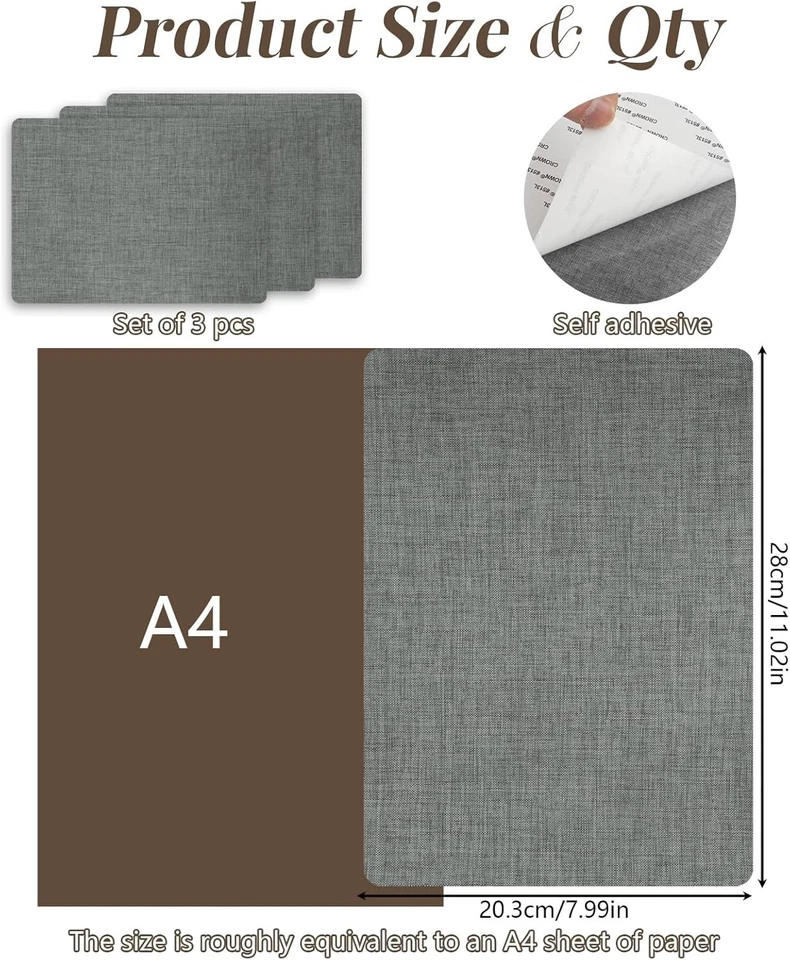 Selbstklebende Stoffflicken Leinen Set 3 Stück 20x28cm Reparatur DIY Sofa Auto - Bild 4 von 4