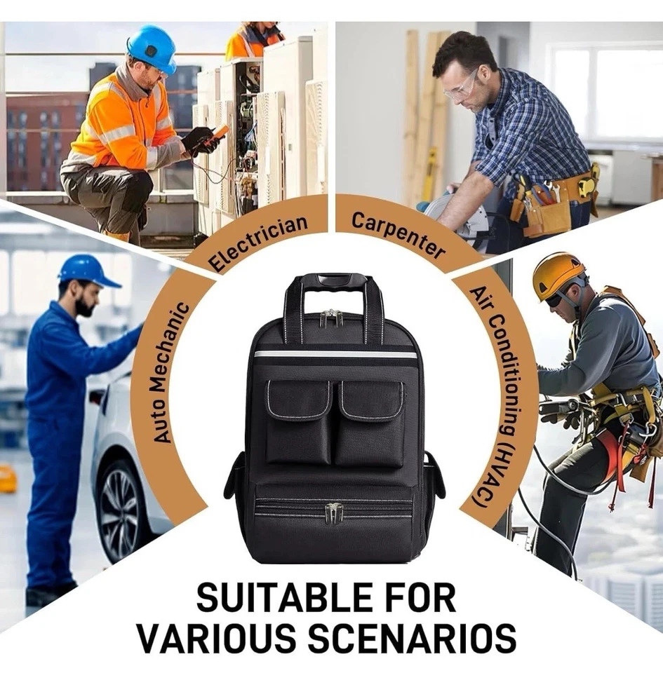 Bolsa Mochila Herramientas, Mochila Electricista Duradera Tiene Capacidad 66LB HVAC / Impermeable  Foto 4 de 4