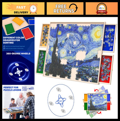360° Rotatable Puzzle Board with Drawers & Cover - 1000 Pieces, Portable Wooden