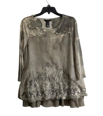 NWT Ali Miles Blouse Med Layered Sheer Mesh Embroidered Boho Lagenlook Fairy