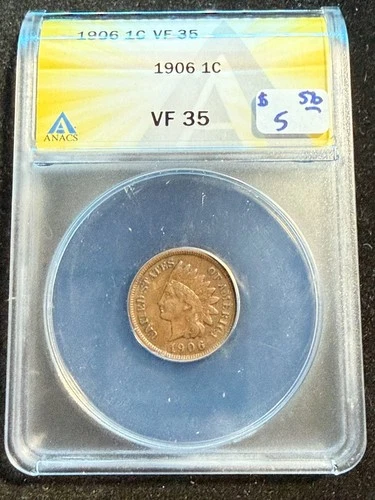 1906 INDIAN HEAD CENT ANACS VF 35 962