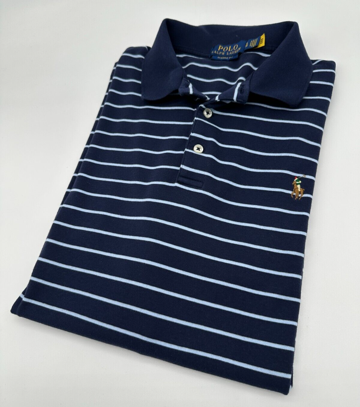 Polo Ralph Lauren Taglia XL Extra Large Camicia Uomo Blu Bianco Golf Pony Logo