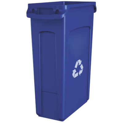 Plastic Rectangular Recycling Bin/Trash Can with Venting Channels, 23 Gal, Blue