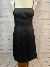 ANN TAYLOR Sheath Dress 4 Black Silk Blend Fully Lined Strappy Scalloped Hem