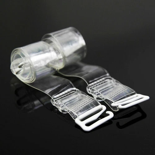 2 Pair Clear Invisible Bra Straps Adjustable Detachable Transparent Metal Hook