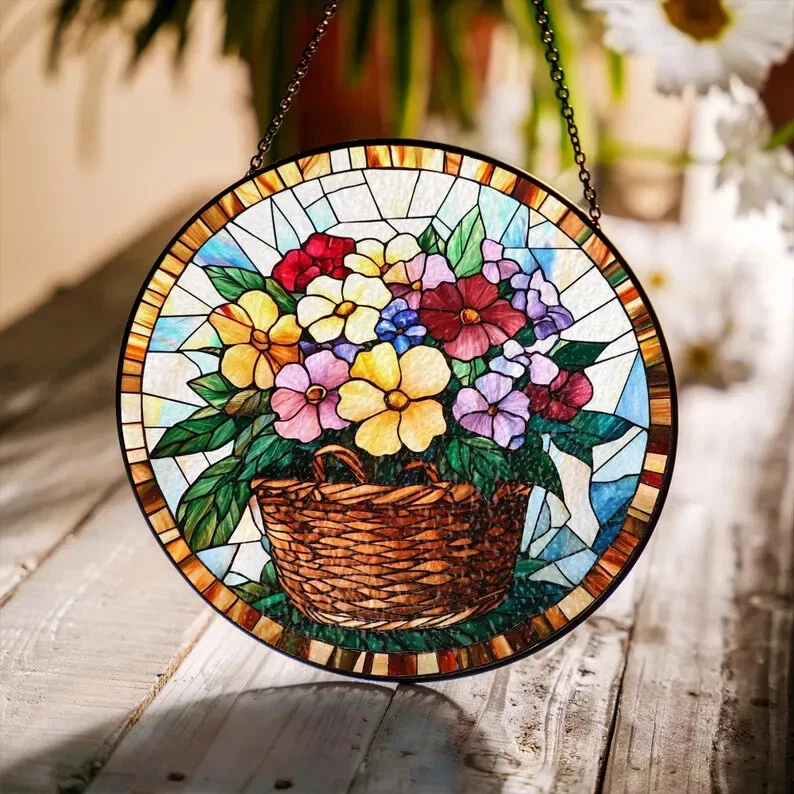 Mountain Wildflowers Stained Glass Suncatcher Window Hanging Decor