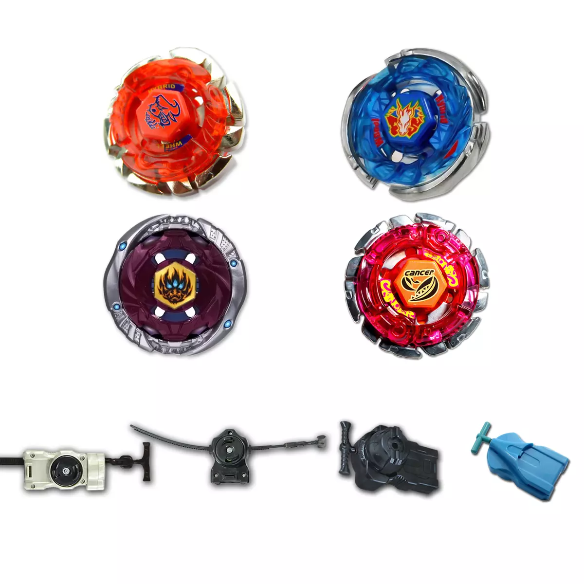 Beyblade Combo 4 Packs w/ Free Launcher Metal Fusion Metal Masters Metal  Fury