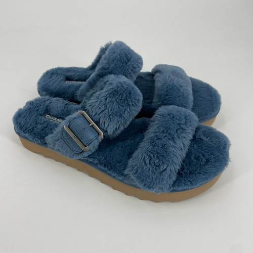 UGG Sandals Women 8 Blue Fur Faux Two 