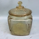 Amber Depression Glass Cookie Jar ‘Madrid’ Pattern