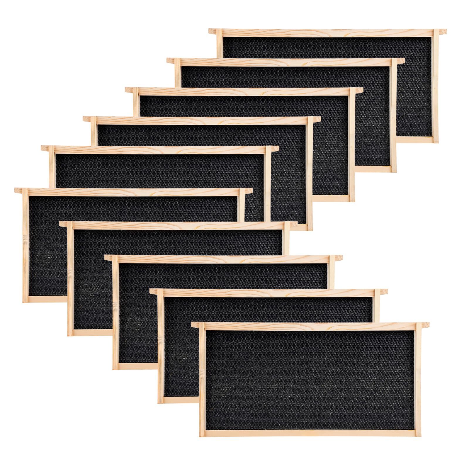 10Pcs Deep Beehive Frames with Wax Foundation for Stronger Honeycomb 9-1/8In