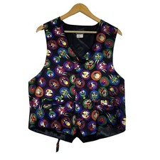 Looney Tunes Mania 90's Black Character Print Button Front Silk Vest Mens S/M