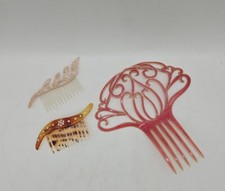 Lot of 3 Hair Combs Vintage 1950s Rhinestone Faux Tortoise Celluloid READ 