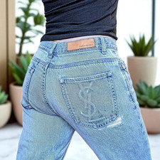 Yves Saint Laurent vtg 90s oversized YSL embossed logo distressed jeans IT 48