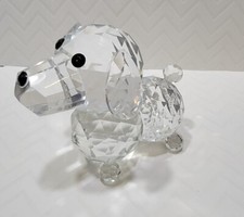 CLEAR CRYSTAL DOG PUPPY DOG FIGURINE WITH BLACK CRYSTAL EYES NEW