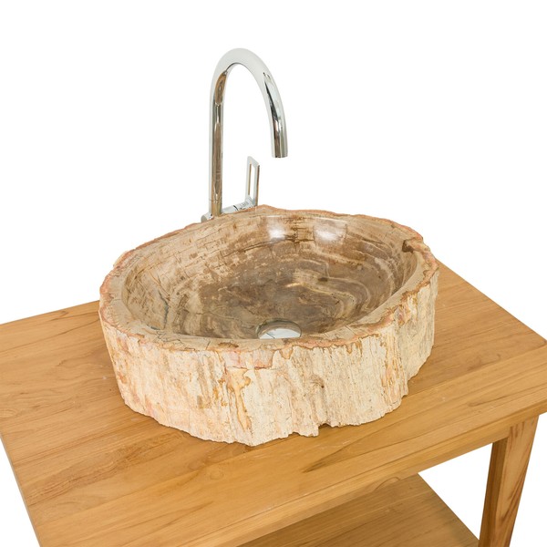 Fossiles Holz Naturstein Waschbecken 51X37X15 Cm Aufsatzwaschbecken Wohnfreuden-image