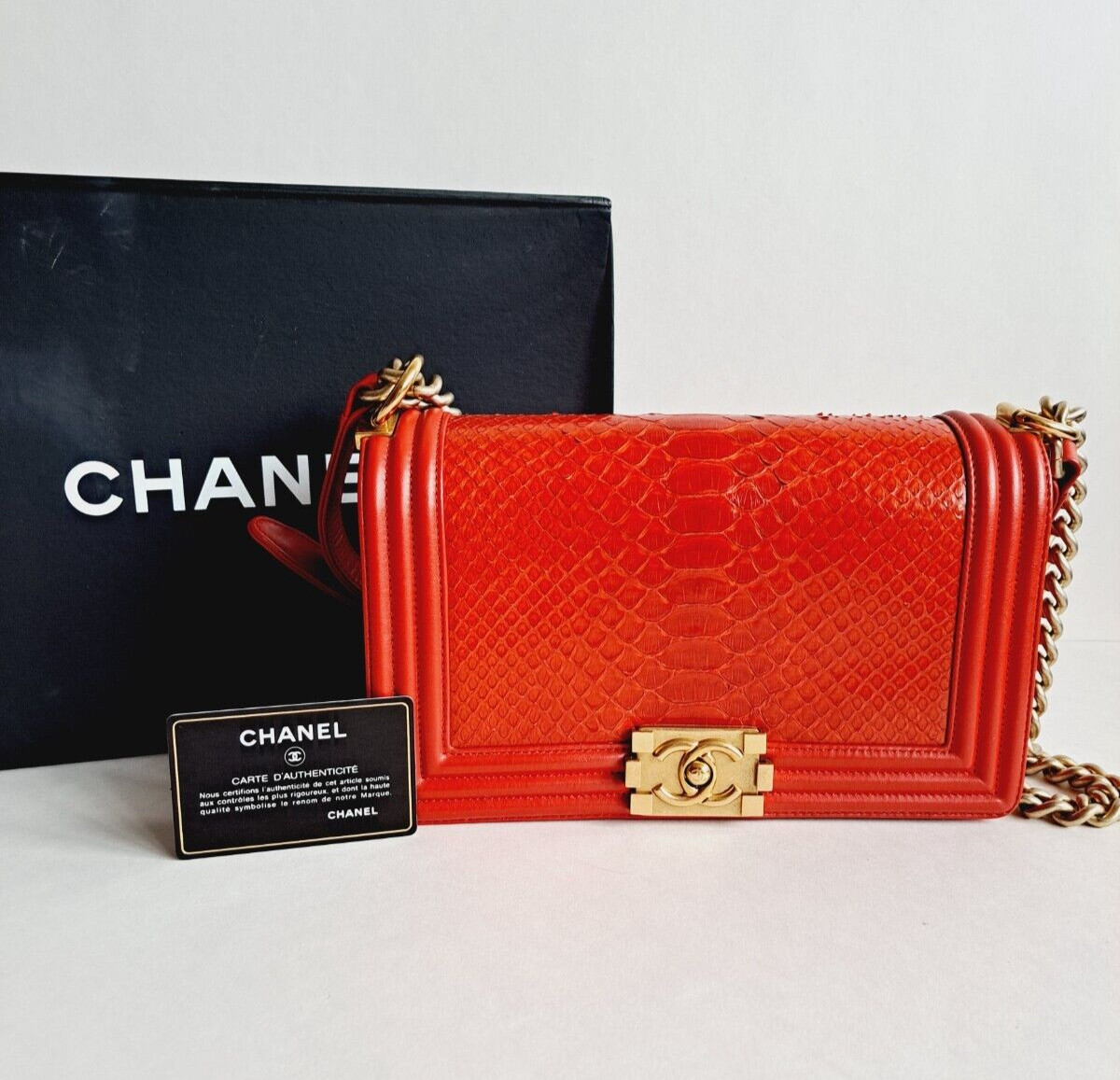 Chanel Red Python Medium Boy Flap Bag - image 1