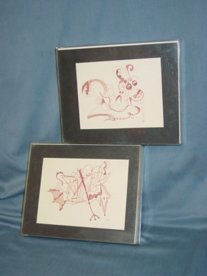 2 Vintage original signed art drawings