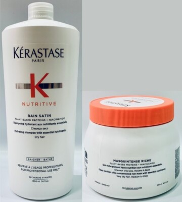 NEW Bain Satin Riche 1000ML + Masquintense Riche Thick Hair 500ML Kerastase