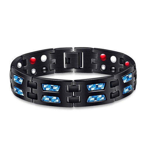 Carbon Blue Titanium Magnetic Therapy Bracelet, Double Row Ultra Strength SALE - Picture 3 of 17