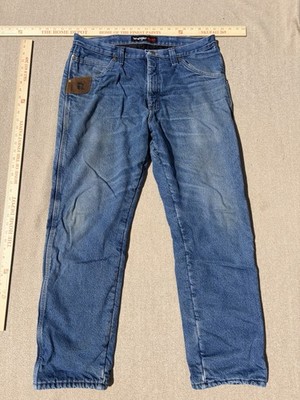 Wrangler RIGGS Workwear Denim Jeans Blue Straight Pockets Logo 242