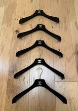 Lot Of 5 Chanel Designer Black Velvet Gold Logo Clothes Clothing Hangers B