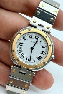 Cartier Santos Ronde LARGE 32mm MENS S 8191 Two Tone 18K Gold Stainless SERVICED