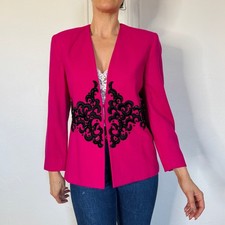 90s Lillie Rubin Pink Blazer with Black embellishment Size M